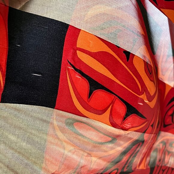 Bill Helin Haida Raven Silk Satin Long Scarf Red/Black Vintage Y2K Magenta 60" - Picture 7 of 9